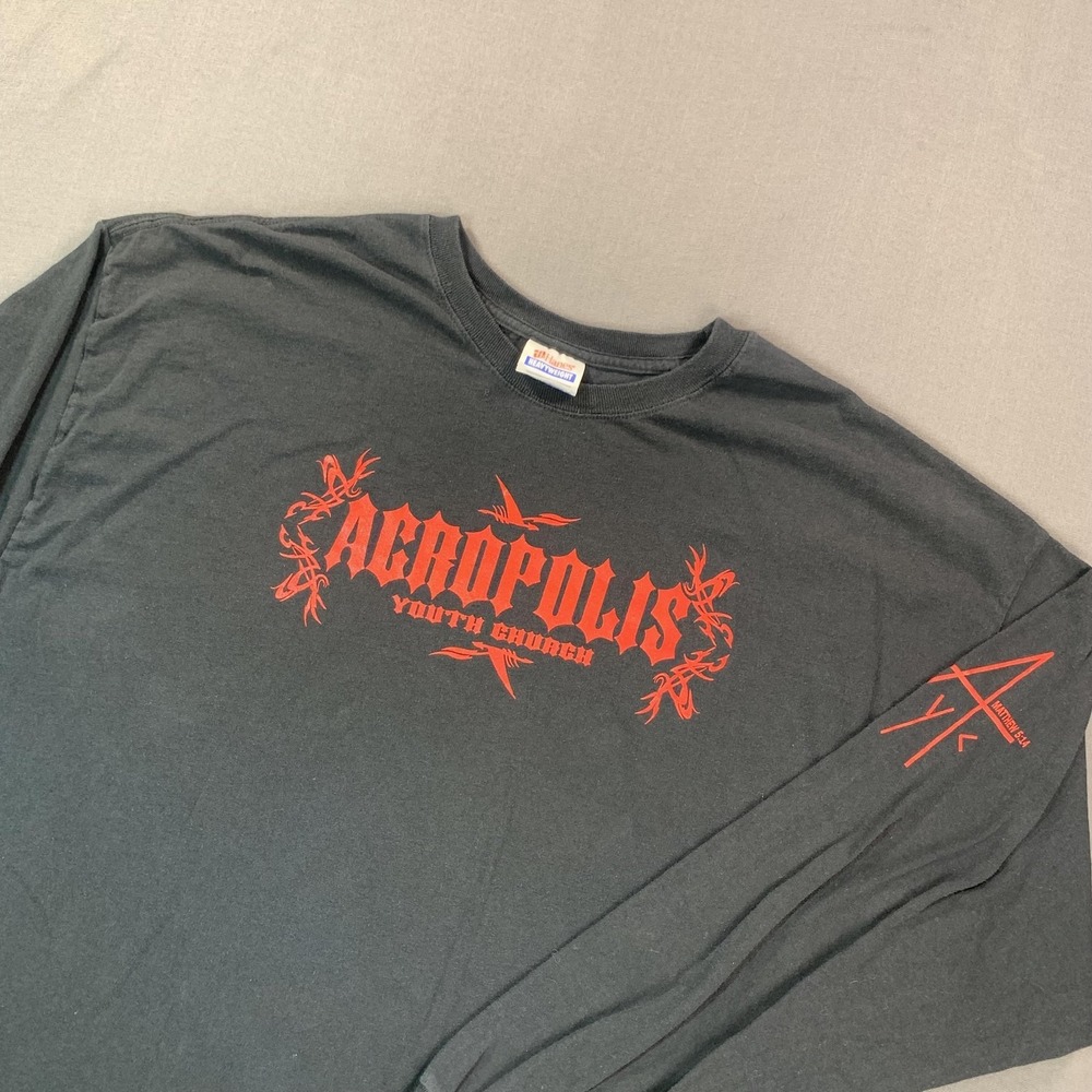 Acropolis Youth Church Shirt Mens 2XL Black Long Sleeve Christian Tee Hanes